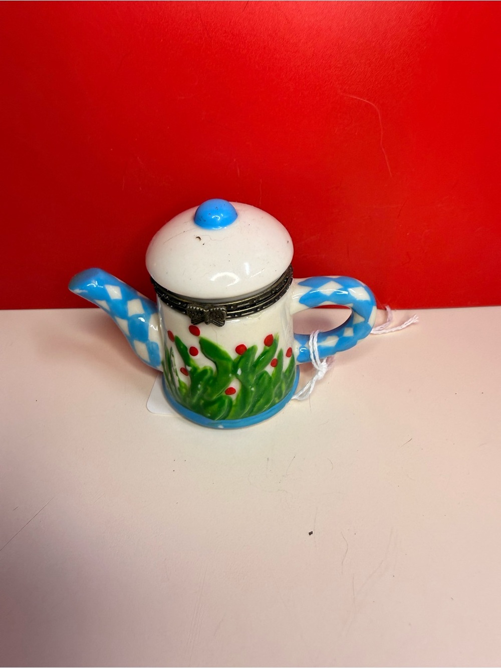 Hand-Painted Blue and White Ceramic Mini Teapot - Floral Accent Trinket Box